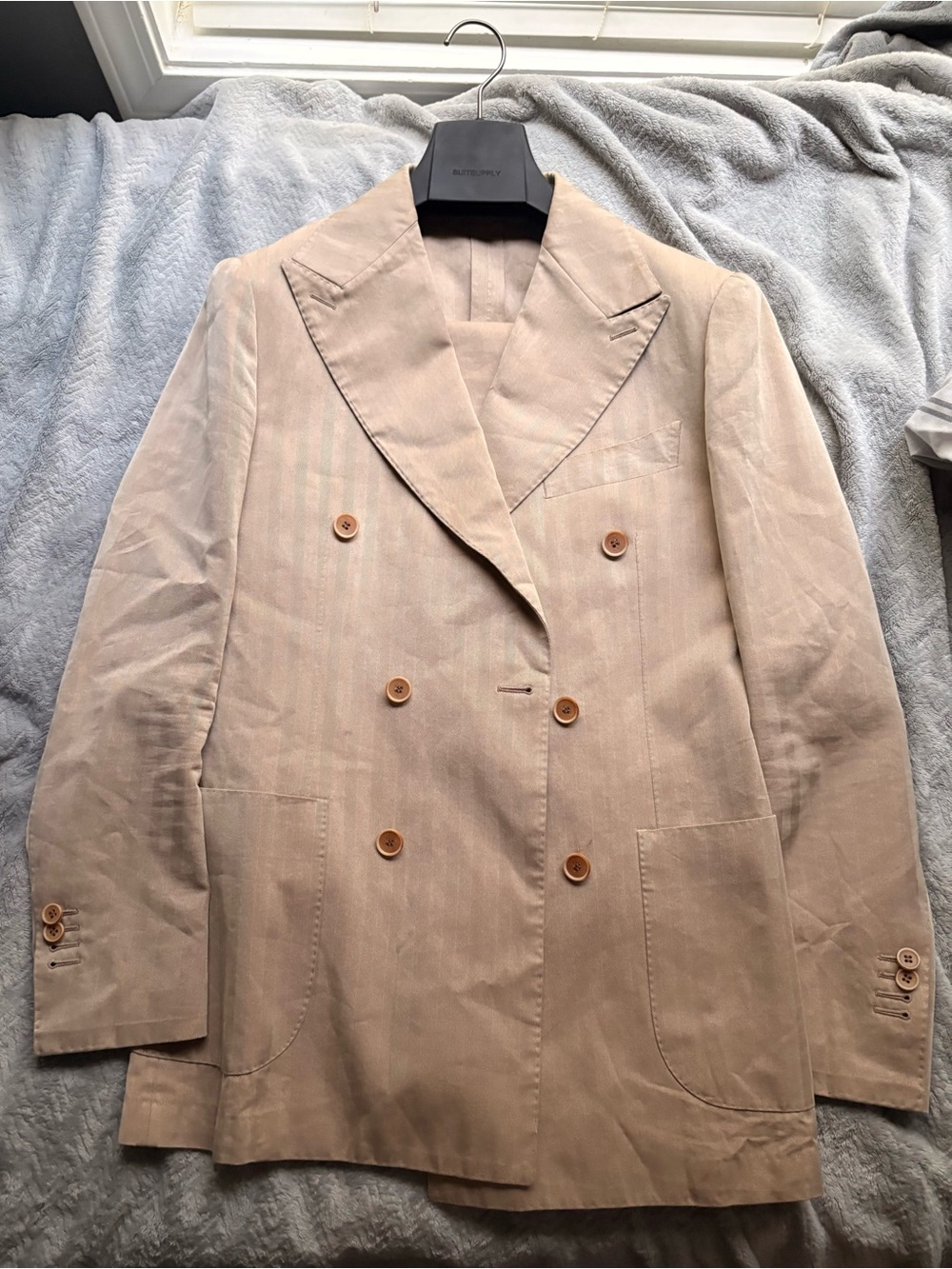Suitsupply camel cotton solar Havana double breasted wide lapels SIZE 36R
